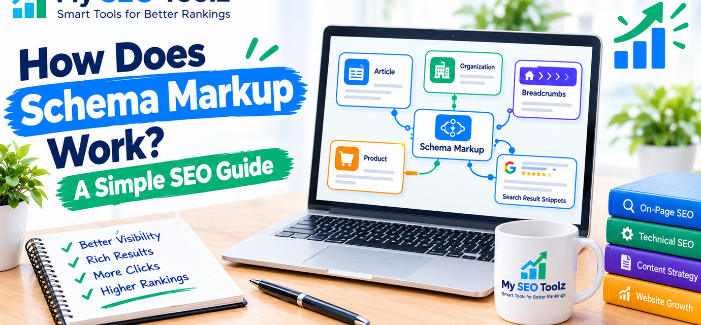 Schema markup guide showing how structured data helps search engines understand website content.