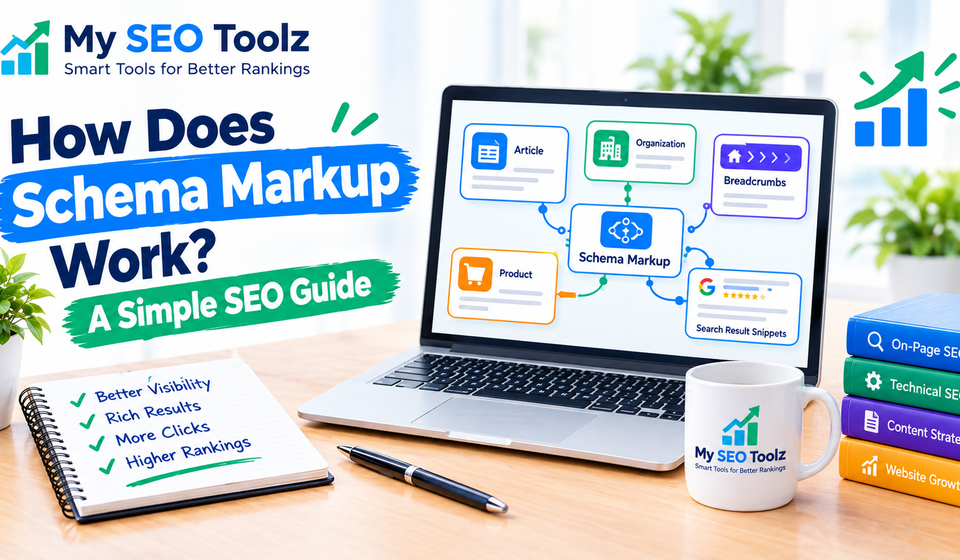 Schema markup guide showing how structured data helps search engines understand website content.