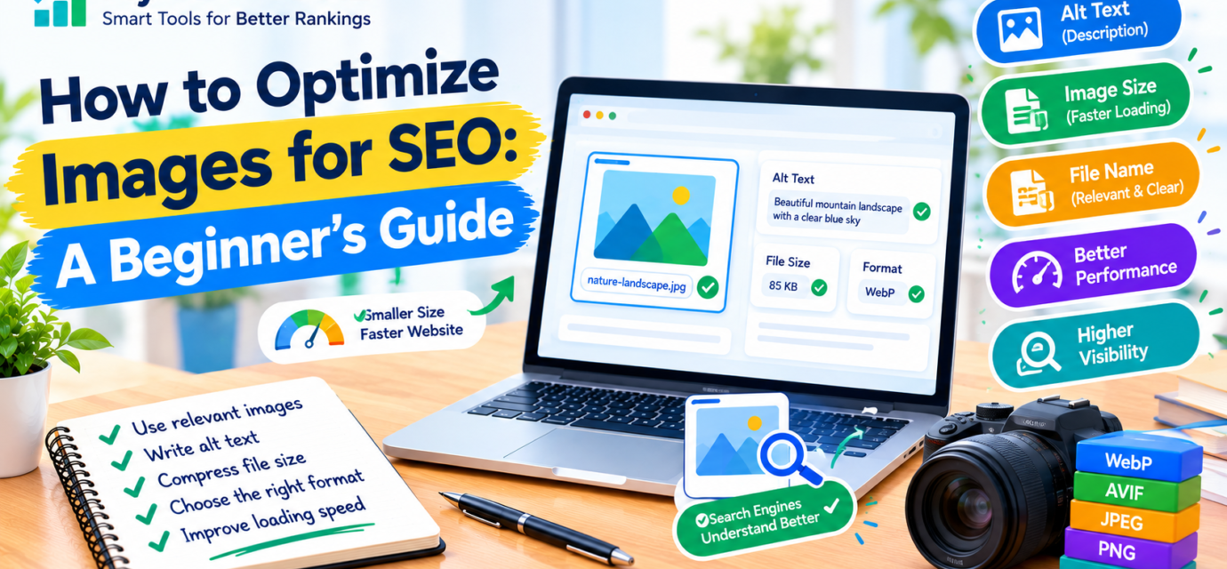 Website image optimization showing image SEO tips and file compression