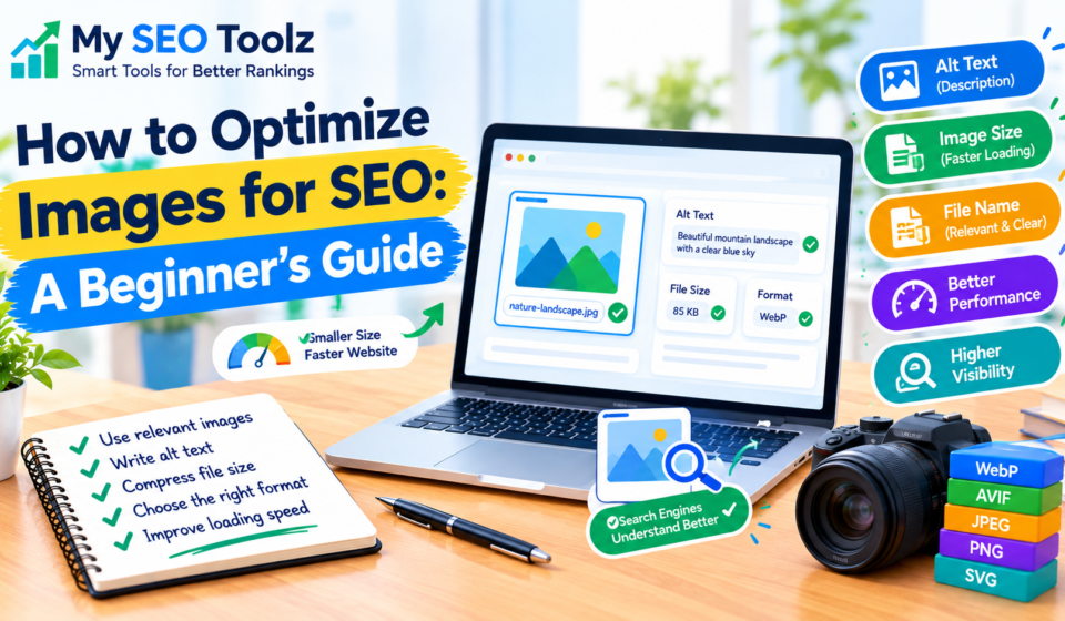 Website image optimization showing image SEO tips and file compression