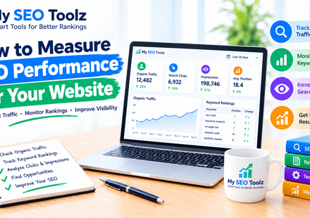 SEO performance dashboard showing organic traffic, keyword rankings, and search visibility